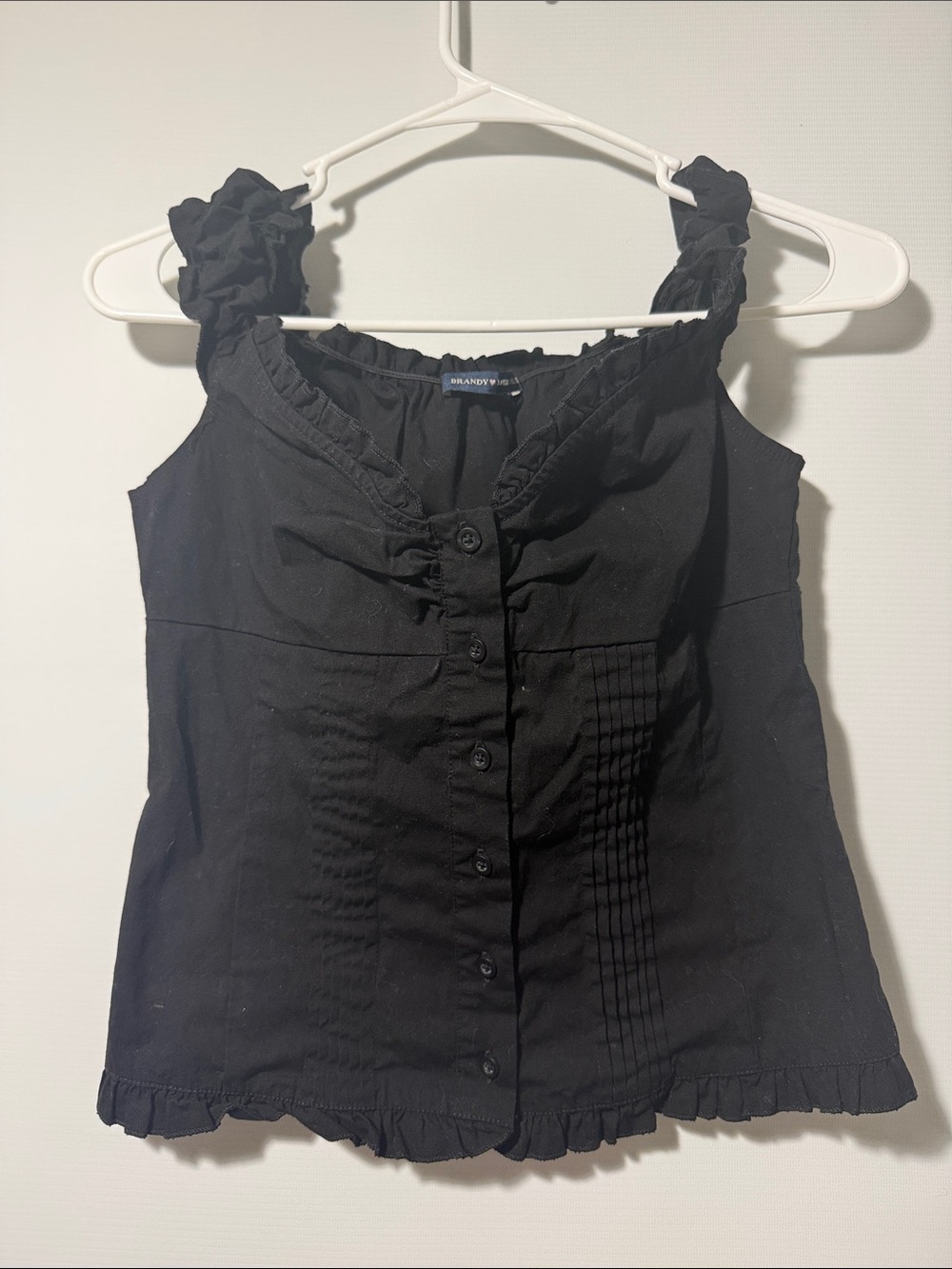 Brandy Melville Black Ruffle-Trim Button Front Camisole